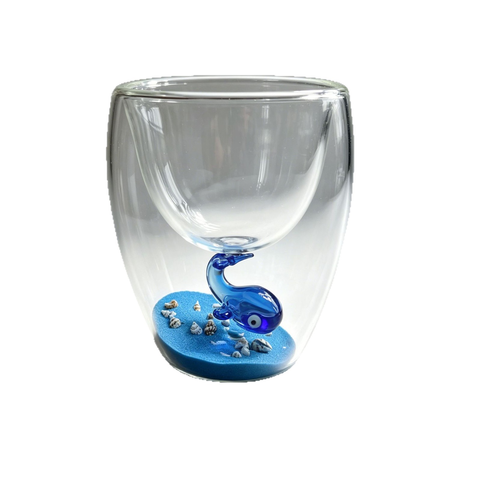 Taza creativa de vidrio de doble pared con inserto de ballena oceánica en 3D