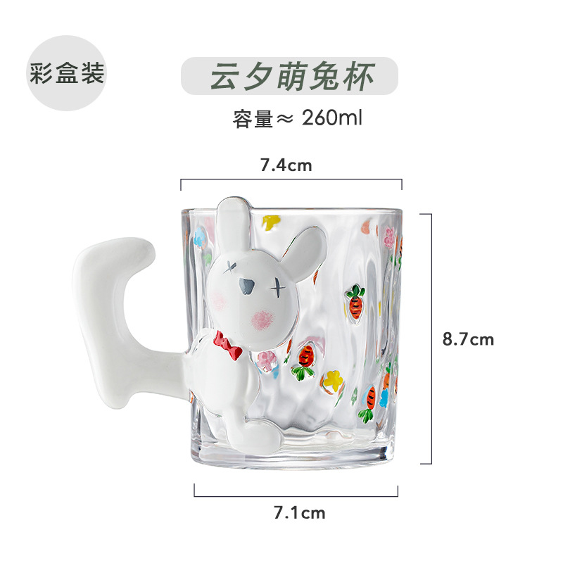 Lindo conejo y lindo dibujos animados de gatos pintados con taza de vidrio de alto valor de alto valor