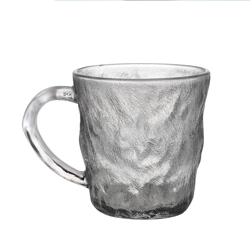 Taza de vidrio estilo glaciar minimalista moderna con asa