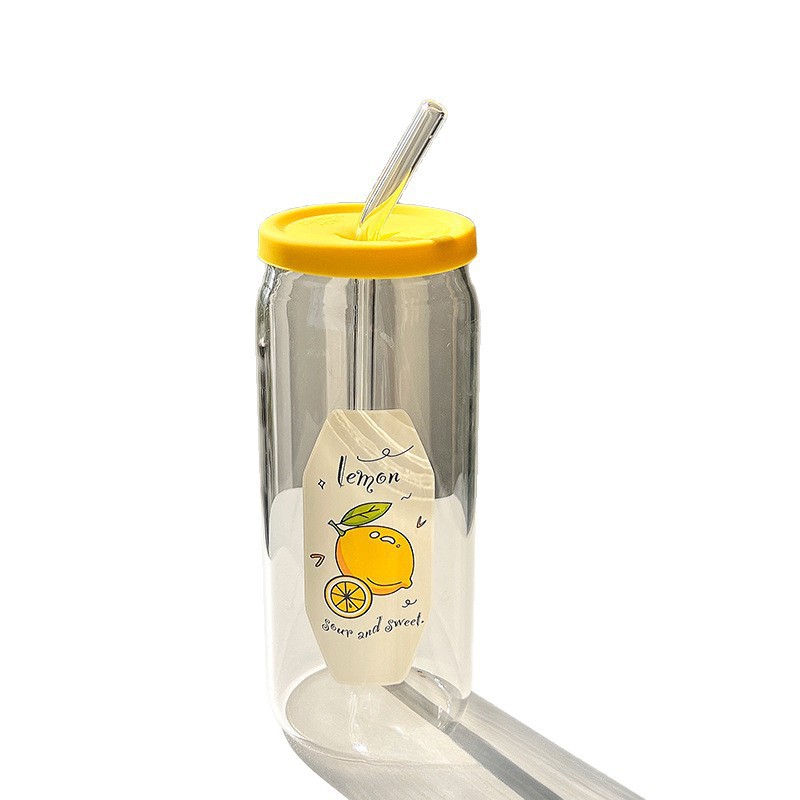 Nuevo vaso de cristal estilo macarrón con pajita
