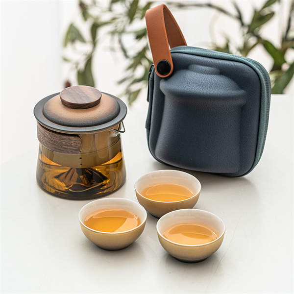 Juego de té de vidrio portátil para acampar al aire libre