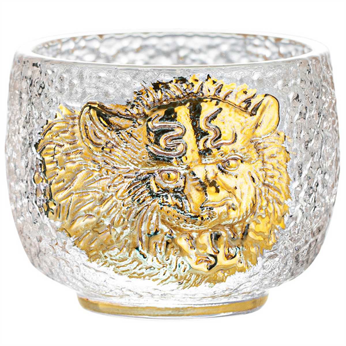 Taza de té de cristal con cabeza de tigre