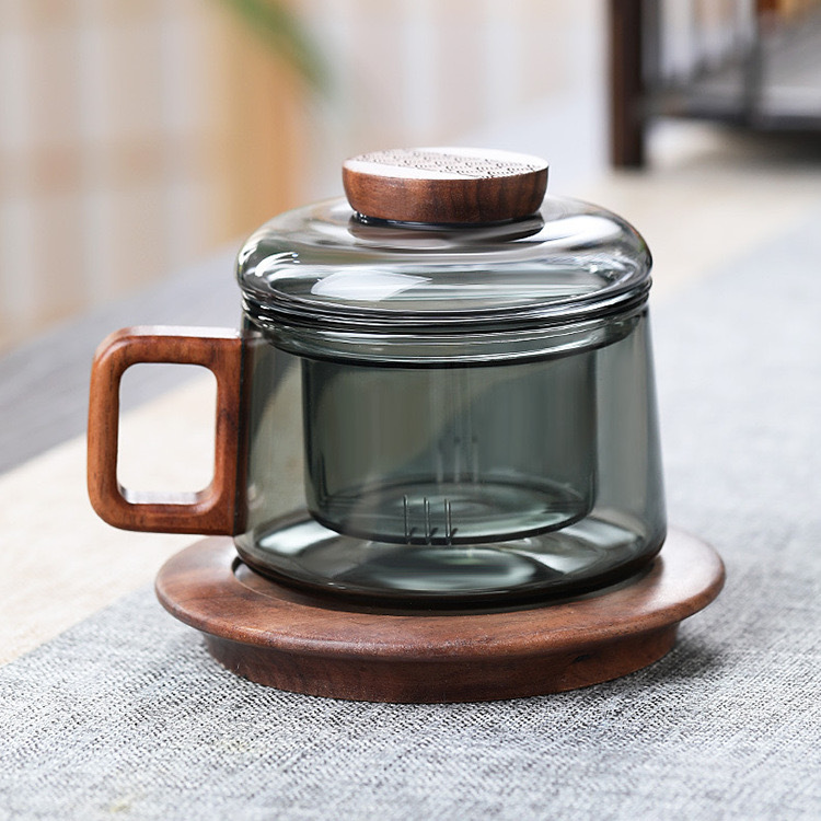 Taza de vidrio con mango de madera Xiangyun Dundun